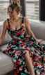 Zwarte Bloemen Jurk met Layered Rok en Split