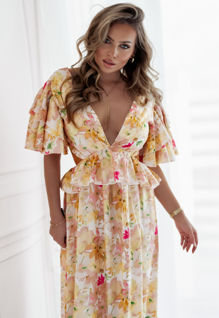 Lange Print Zomerjurk met Gestrikte Rug