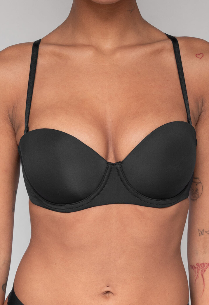 Zwarte Strapless Push Up BH met Afneembare Bandjes