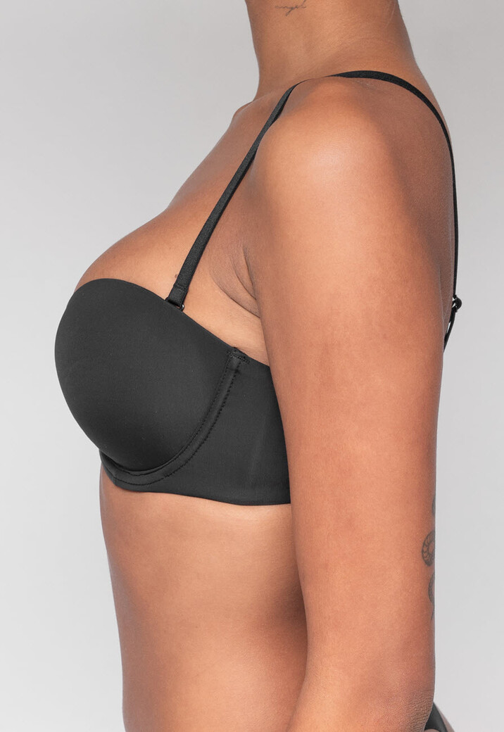 Zwarte Strapless Push Up BH met Afneembare Bandjes