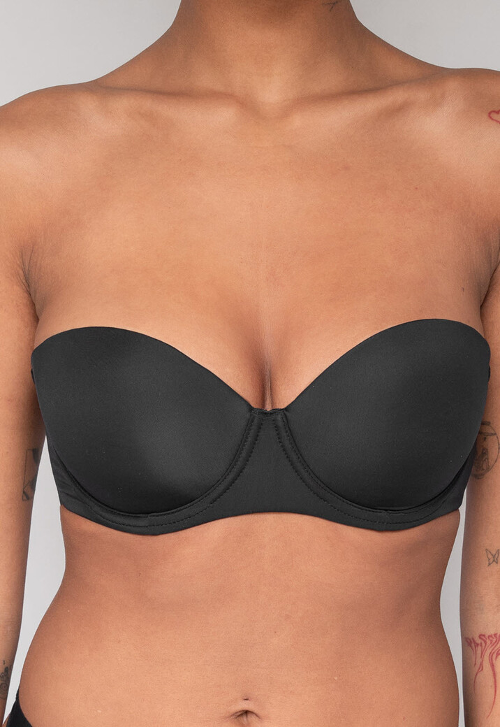 Zwarte Strapless Push Up BH met Afneembare Bandjes