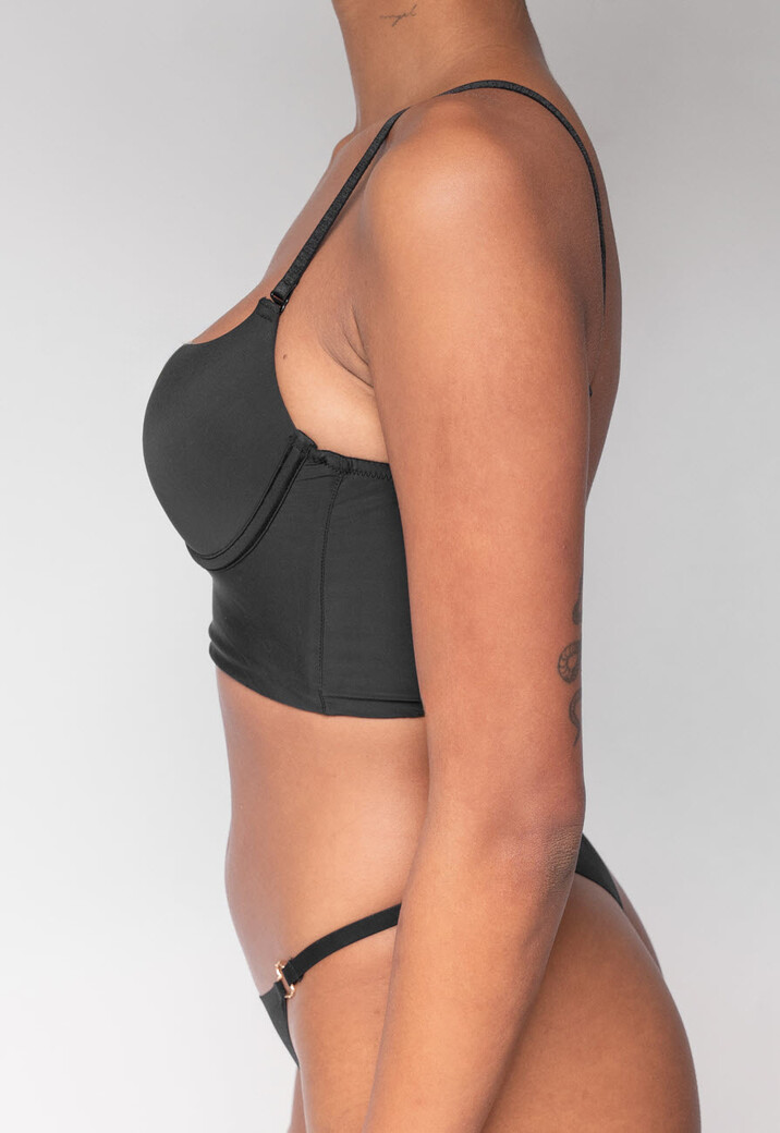 Zwarte Push Up BH met V Hals en Lage Rug