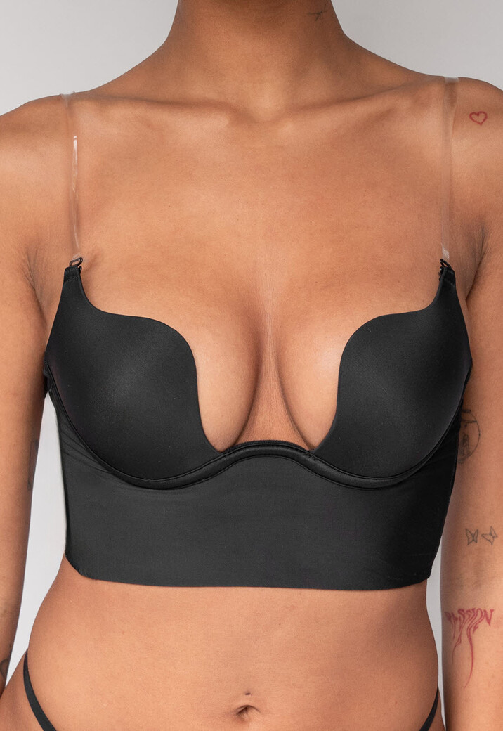 Zwarte Push Up BH met V Hals en Lage Rug