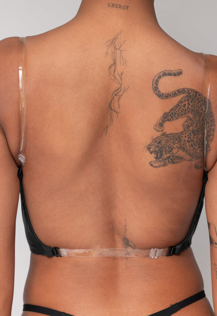 Zwarte Push Up BH met V Hals en Lage Rug