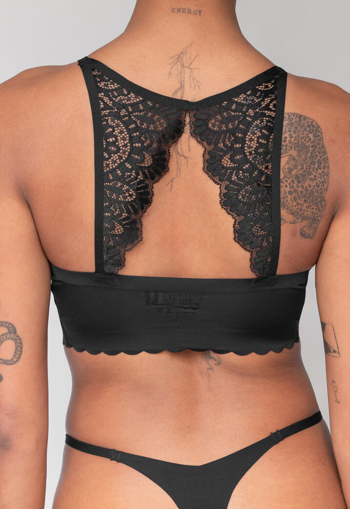 Zwarte Kanten Naadloze Bralette met Uitneembare Pads