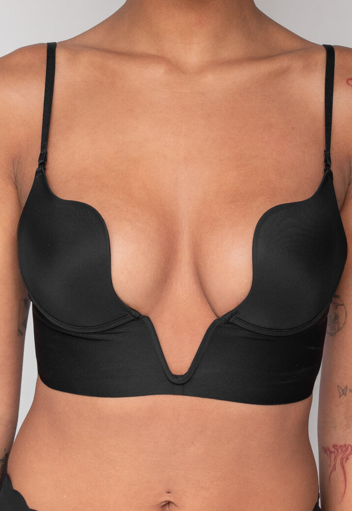 Zwarte Zachte V Hals BH met Voorgevormde Cups en Beugels