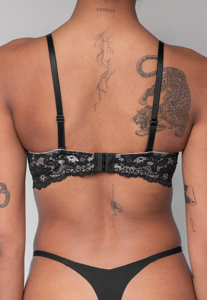 Zwarte Kanten Balconette BH met Push-Up en Afneembare Bandjes