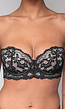 Zwarte Kanten Balconette BH met Push-Up en Afneembare Bandjes