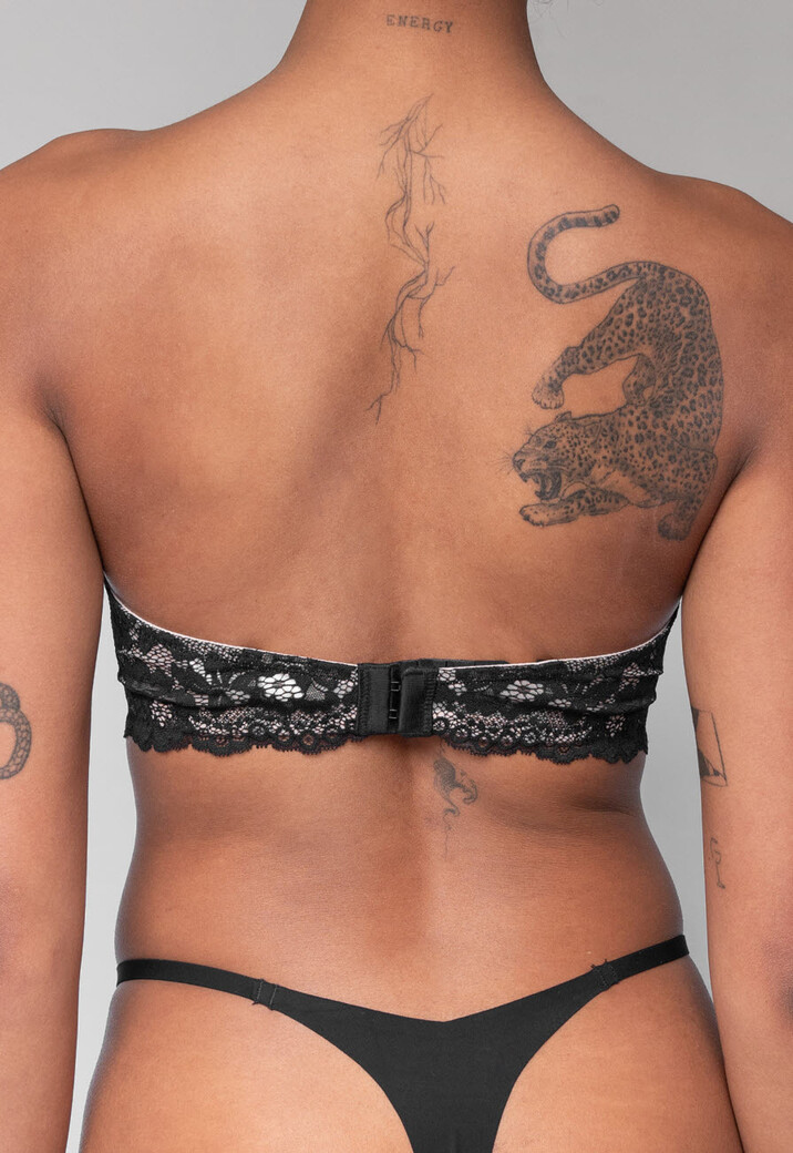 Zwarte Kanten Balconette BH met Push-Up en Afneembare Bandjes