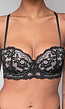Zwarte Kanten Balconette BH met Push-Up en Afneembare Bandjes