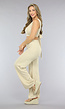 Beige Linnenlook Two Piece Pantalon Set met Strikdetail