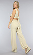 Beige Linnenlook Two Piece Pantalon Set met Strikdetail