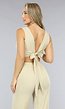 Beige Linnenlook Two Piece Pantalon Set met Strikdetail