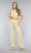 Beige Linnenlook Two Piece Pantalon Set met Strikdetail