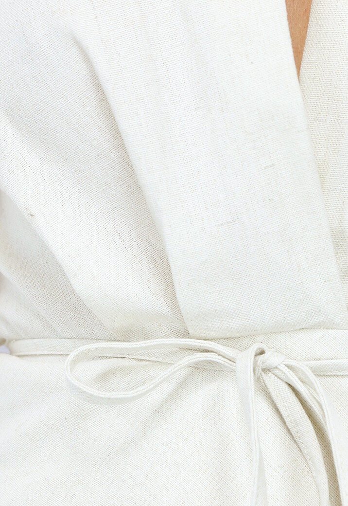 Beige Linnenlook Jurk met Halter Hals