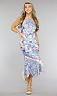 Blauwe Paisley Print Midi Jurk