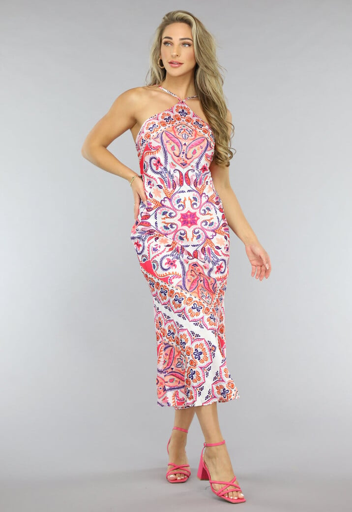 Satijnen Jurk met Paisley Print in Halter Model