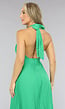 Groene Plissé Jurk met Halter Model en Cut Out