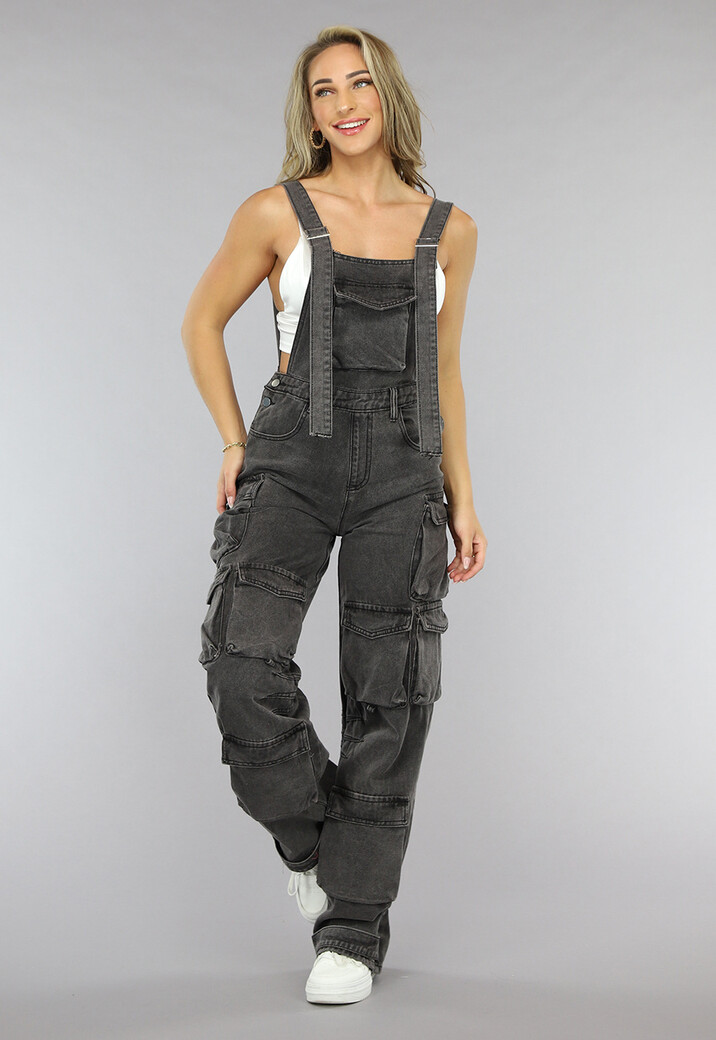 Grijze Wide Leg Cargo Tuinbroek