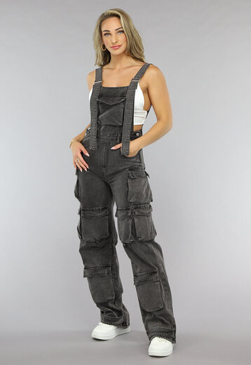 Grijze Wide Leg Cargo Tuinbroek