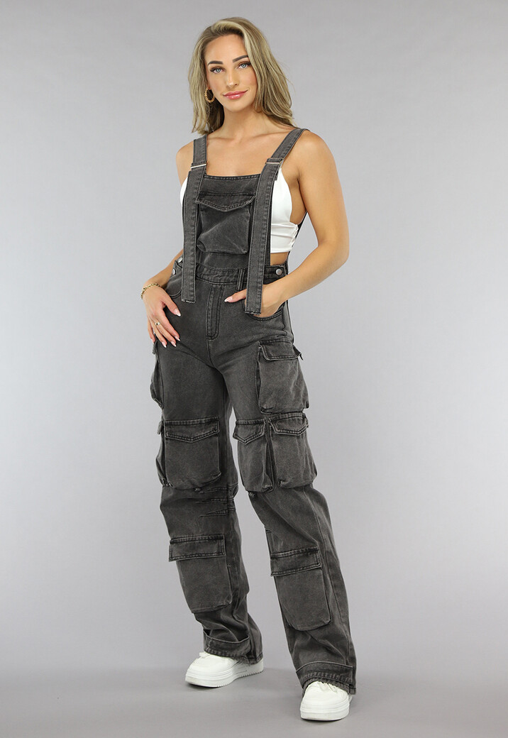 Grijze Wide Leg Cargo Tuinbroek