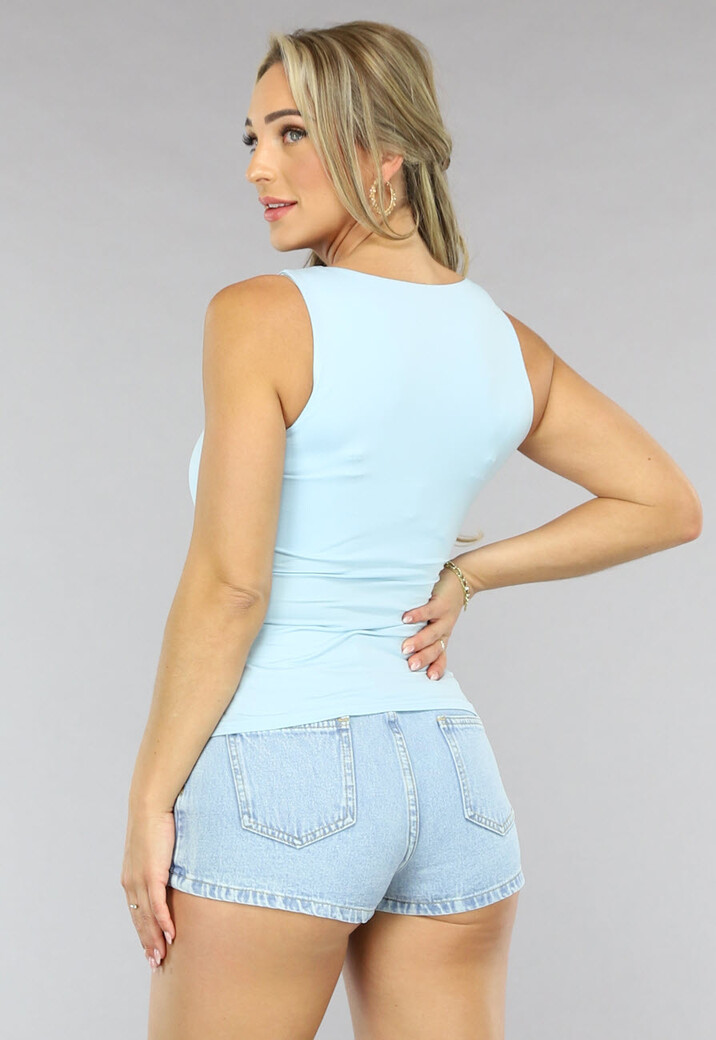 Lichtblauwe Top met Vierkante Hals