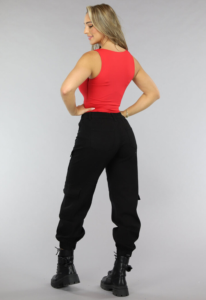 Rode Elastische Top met Vierkant Uitgesneden Hals