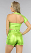 Asymmetrische Metallic Groene Top met Enkele Mouw