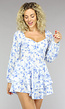 Ruffle Playsuit met Pofmouwen en Blauwe Bloemen Print