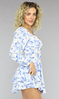 Ruffle Playsuit met Pofmouwen en Blauwe Bloemen Print