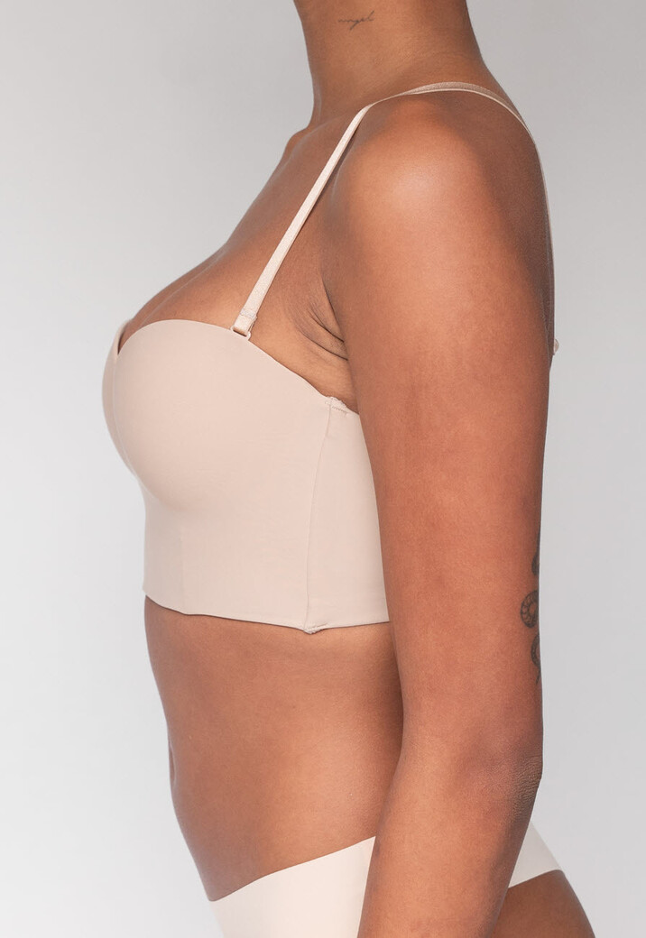 Beige Longline Push-Up Beugel BH met Afneembare Bandjes