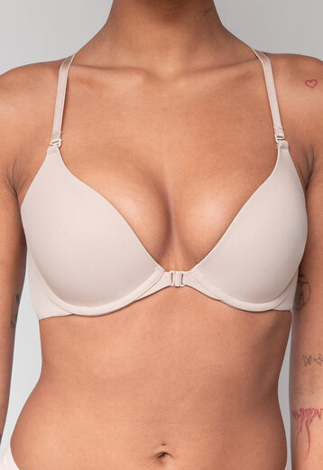 Beige Beugel BH met Voorsluiting