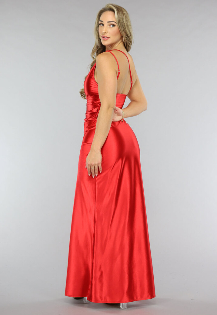 Rode Satijnen Avondjurk met One Shoulder