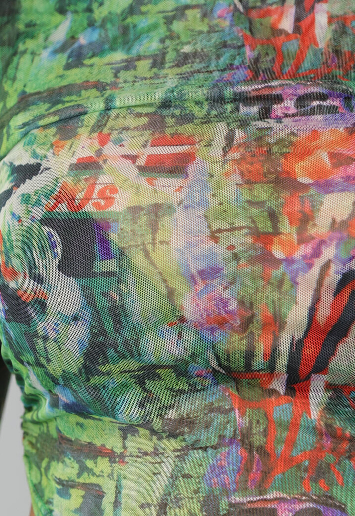 Groene Asymmetrische Mesh Top met Trompetmouwtjes