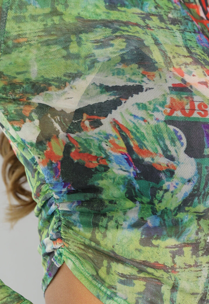 Groene Asymmetrische Mesh Top met Trompetmouwtjes