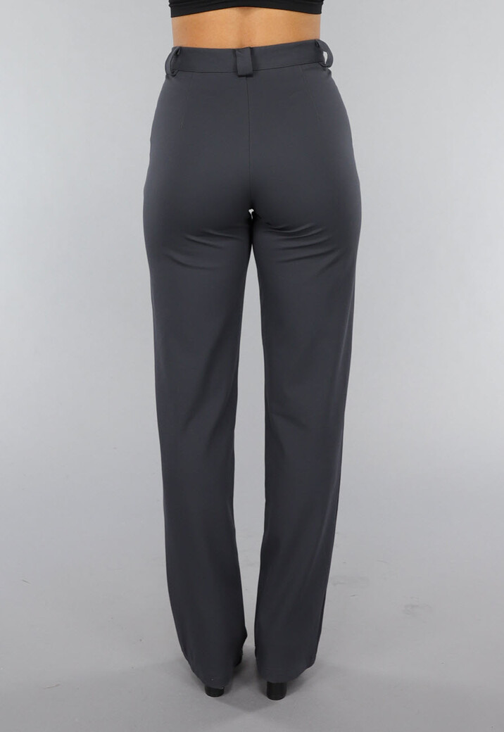 Antraciet Elastische Pantalon met Rechte Pijpen