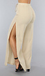 Beige Wide Leg Mousseline Broek met Split