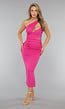 One Shoulder Midi Jurk in Roze