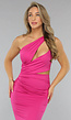 One Shoulder Midi Jurk in Roze