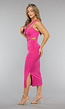 One Shoulder Midi Jurk in Roze