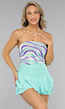 Swirl Strapless Bodysuit in Paars en Turquoise