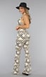 Beige Stretchy Flare Broek met Streep Patroon