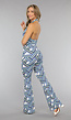 Elastische Blauwe Flare Broek met Grafische Print