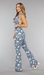 Elastische Blauwe Flare Broek met Grafische Print