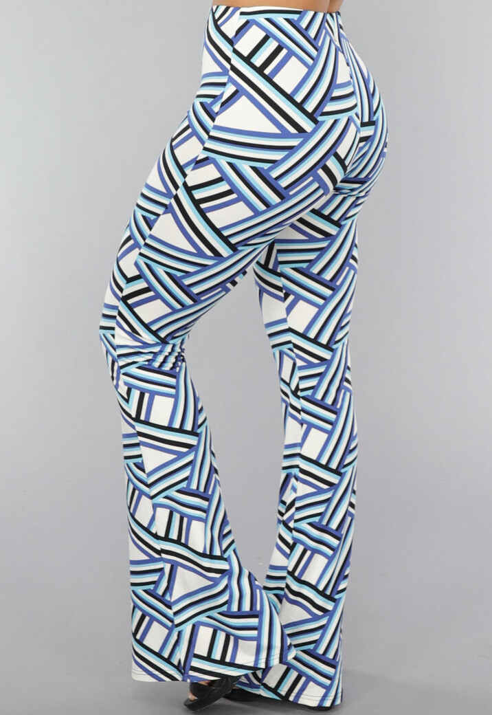 Elastische Blauwe Flare Broek met Grafische Print