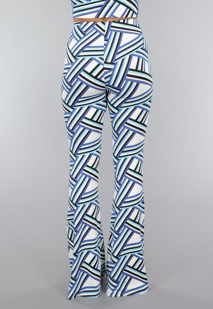 Elastische Blauwe Flare Broek met Grafische Print