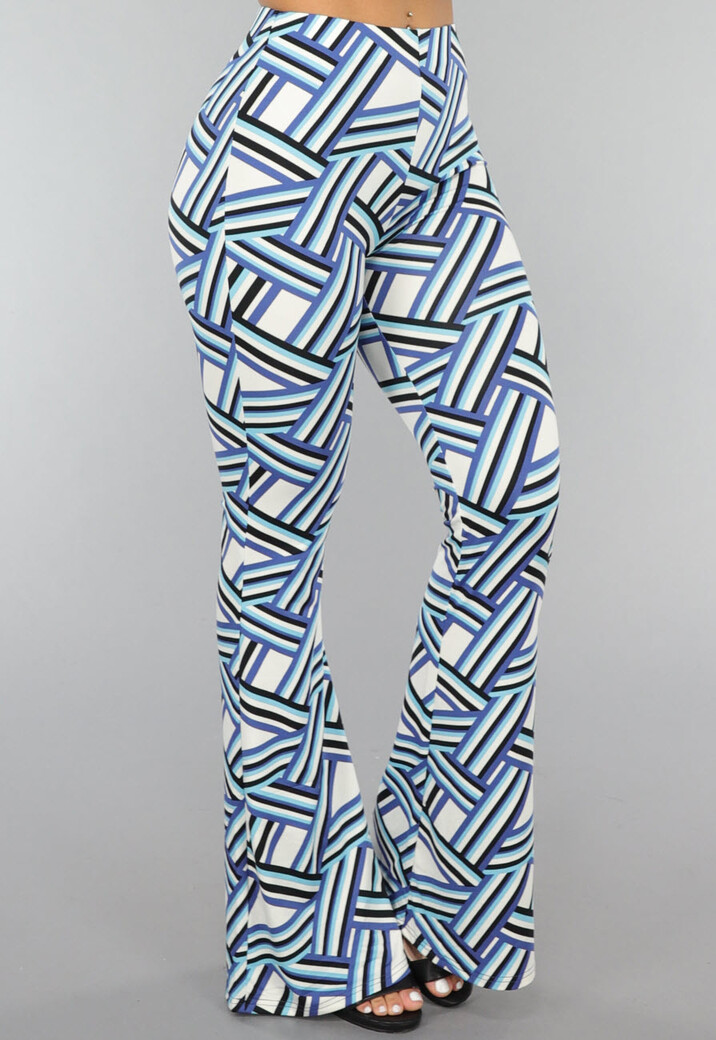 Elastische Blauwe Flare Broek met Grafische Print