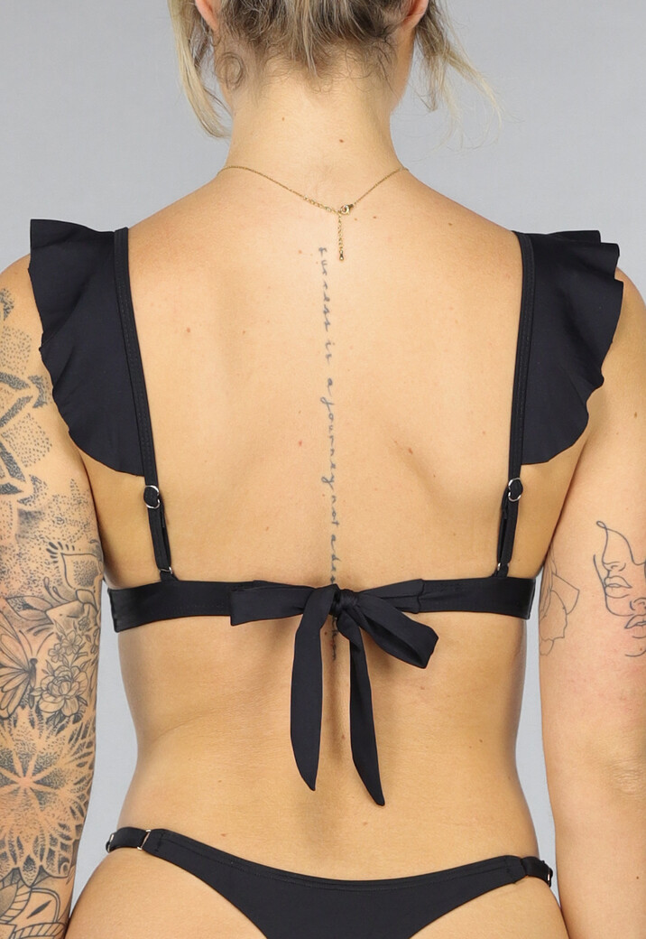 Zwarte Ruffle Bikini Top met Strikdetail