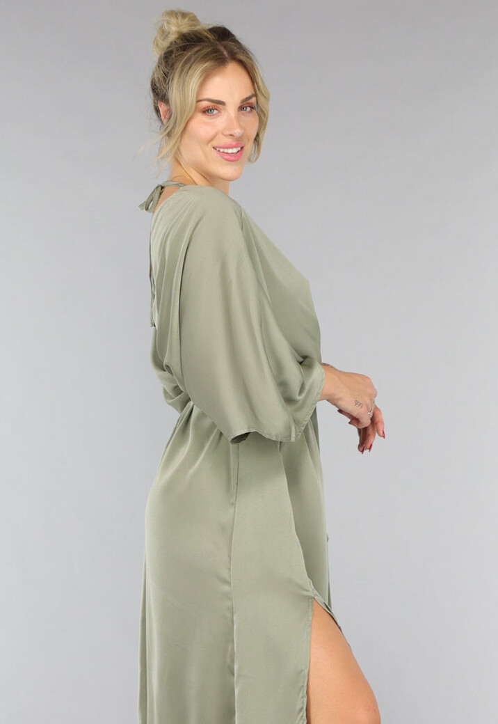 Lange Jurk met Ceintuur in Olijfgroen