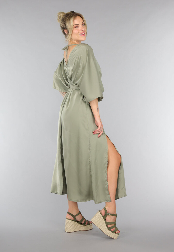 Lange Jurk met Ceintuur in Olijfgroen